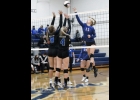 N-K senior Kayla Senne blasts a shot past two Bison defenders in Tuesday night's 3-0 loss to North Iowa. 