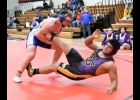 N-K’s Gideon Rollene shocked the Iowa high school wrestling world last Thursday night when he dominated no. 1 ranked Joel Mendoza of Eagle Grove, pictured here holding onto a slim 1-0 lead throughout the final two minutes of the match. 