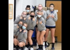 The new normal during COVID-19: The Lady Vikings mask it up before pre-game warmups last Tuesday night in Northwood.