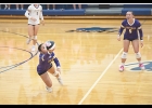 Senior Jasmine Schwartz was all over the place in the back row with save after save. She would finish with nine digs in the match against North Iowa. Photo - Julie Helgeson