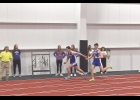 Viking Kolton Robinson takes the baton from Evan Lorenzen during the distance medley race at Monday night’s indoor meet in Mason City.