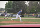 Viking Bowan Behne fires a pitch during Friday night's first game of a conference doubleheader against Newman.