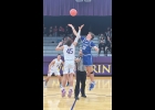 Viking Kooper Julseth with the game starting tip during action against West Bend-Mallard on Monday evening.