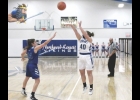 N-K’s Emma Davidson splashes a 3-pointer in last Friday night’s 41-31 TIC East win over Rudd-Rockford-Marble Rock. Davidson went 2-9 from behind the arch against the Lady Warriors, hitting the team’s only two treys on the night.