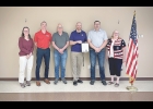 Pictured at the HBI dedication in Fertile are (from left) Melissa Michaelis, Executive Director, Winn-Worth Betco; Jamie Norton, Director of Veteran Workforce Services, IowaWORKS; Tom Reid, Director of Veterans Affairs, Worth County; Adam Blanchard, Veteran Career Planner, Iowa Workforce Development; Andy Carlson, Fertile City Council; and Wendy Lunning, Fertile City Clerk.