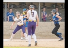 Bulldog Betsy Byars for the out at first during Tuesday's game against North Iowa.