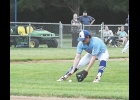 Viking Aydan Schutz fields a bunt during conference action in Manly on Monday night.