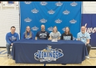 Pictured above as Merrin Hanson signs her letter of intent to run track and cross country at Upper Iowa University are (from right) assistant coaches Jake Urbatsch and Josie Einertson, father Jim Hanson, Merrin, mother Becky Hanson and track and cross country coach Troy Einertson.