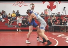 Viking Alec Ducommun takes on Panther Caden Gibbons during Saturday’s Top of Iowa Conference wrestling tournament.